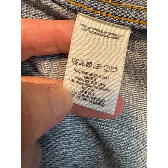 Free People Distressed Denim Jacket Oversized Blue Button Up Long Sleeve Size XS - Picture 7 of 7